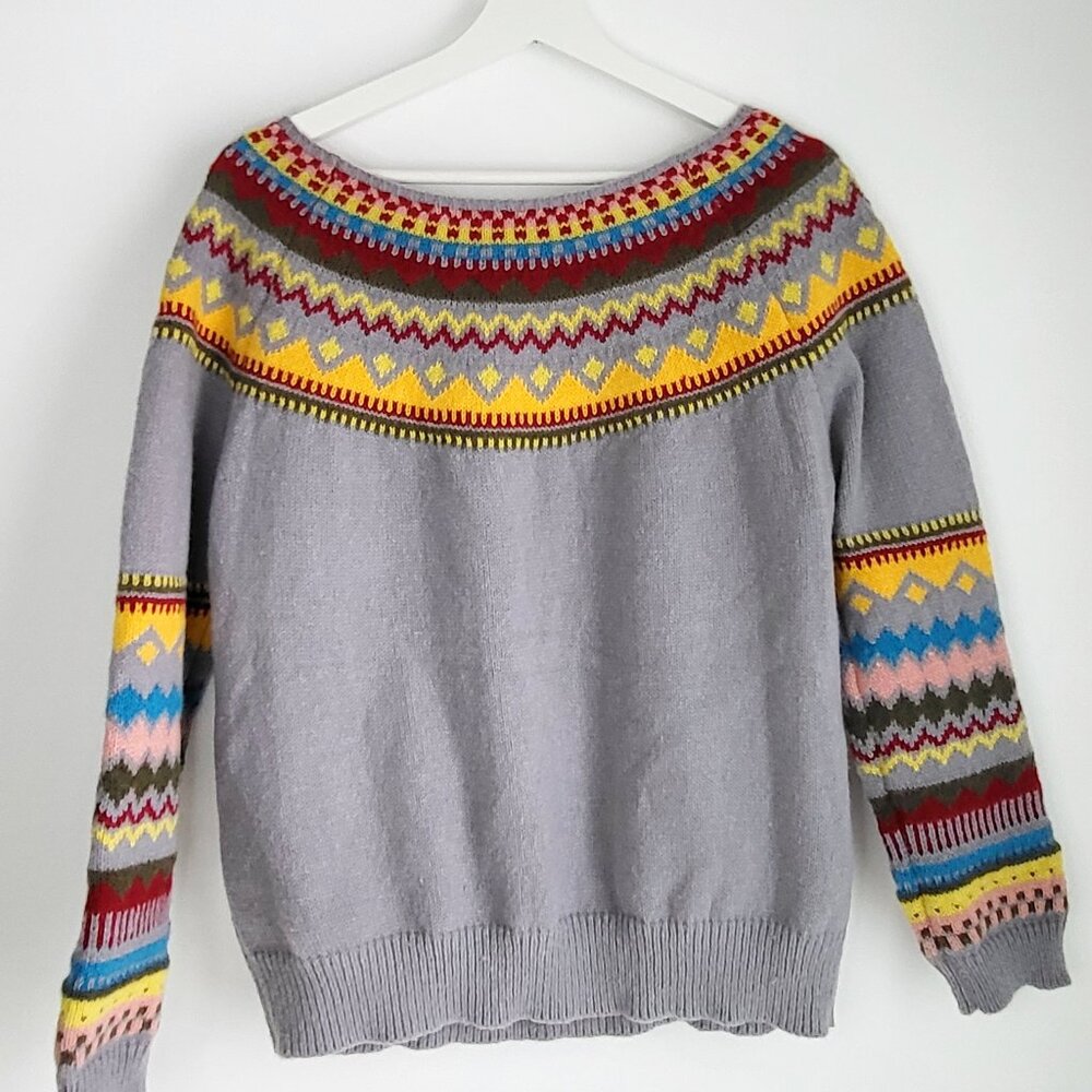 Knit Sweater • Multicolor Nordic Pattern • Size M